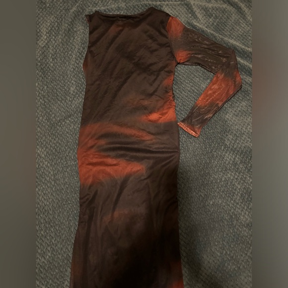 Ankle Length Ruched Bodycon Dress with mesh sleeve - Picture 3 of 3